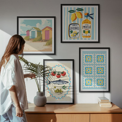 Keretezett poliptichon Mediterrán konyha illusztrációi