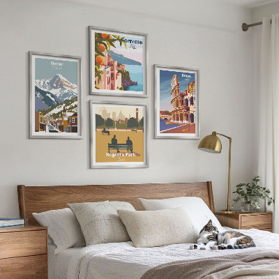 Dekorációs kép készlet nappaliba Híres helyek retró illusztrációi