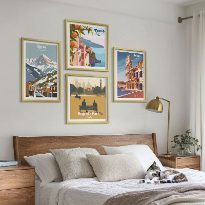 Dekorációs kép készlet nappaliba Híres helyek retró illusztrációi