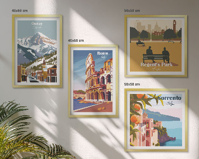 Dekorációs kép készlet nappaliba Híres helyek retró illusztrációi