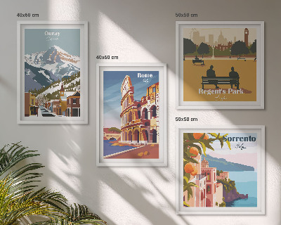 Dekorációs kép készlet nappaliba Híres helyek retró illusztrációi