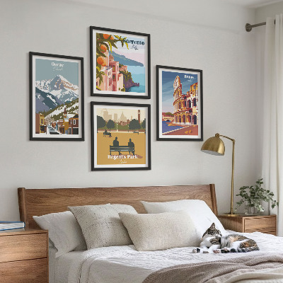 Dekorációs kép készlet nappaliba Híres helyek retró illusztrációi