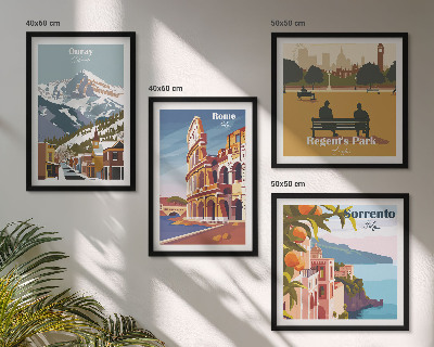 Dekorációs kép készlet nappaliba Híres helyek retró illusztrációi