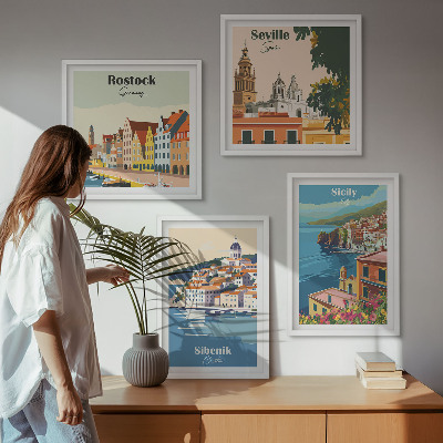 Keretezett poliptichon Európai városok tájképei