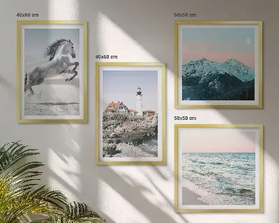 Dekorációs képkészlet nappaliba lovak, mozgás, strand, világítótorony és hegyek motívummal