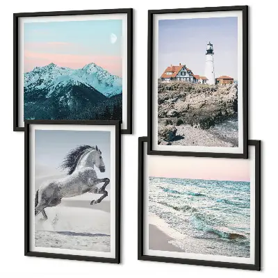 Dekorációs képkészlet nappaliba lovak, mozgás, strand, világítótorony és hegyek motívummal