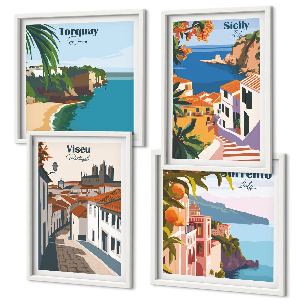 Dekorációs kép készlet nappaliba Retro illusztrációk világvárosokról