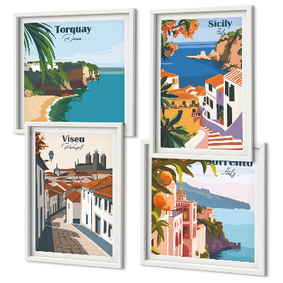 Dekorációs kép készlet nappaliba Retro illusztrációk világvárosokról