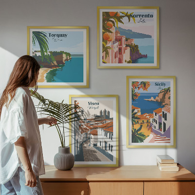 Dekorációs kép készlet nappaliba Retro illusztrációk világvárosokról