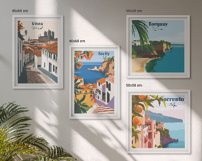 Dekorációs kép készlet nappaliba Retro illusztrációk világvárosokról