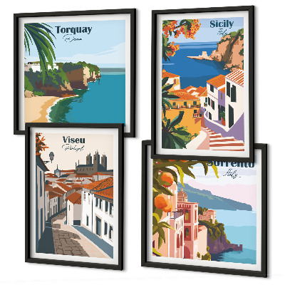 Dekorációs kép készlet nappaliba Retro illusztrációk világvárosokról