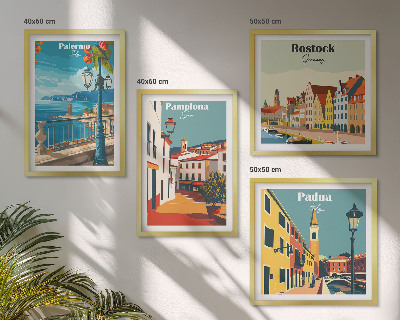 Dekorációs kép készlet nappaliba Retro város illusztrációk