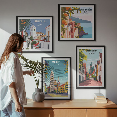 Keretezett poliptichon Európai városok színes illusztrációkon