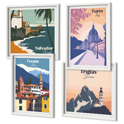 Keretezett poliptichon Hegyek retro építészeti illusztrációk