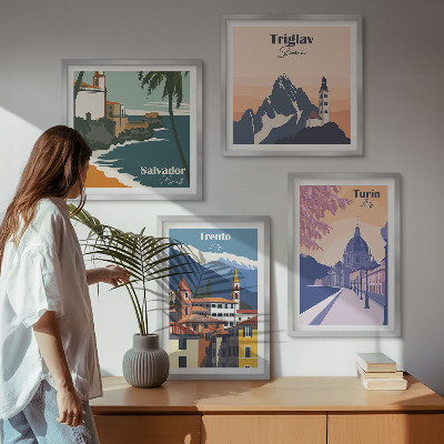 Keretezett poliptichon Hegyek retro építészeti illusztrációk