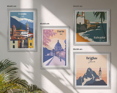 Keretezett poliptichon Hegyek retro építészeti illusztrációk