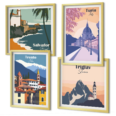 Keretezett poliptichon Hegyek retro építészeti illusztrációk