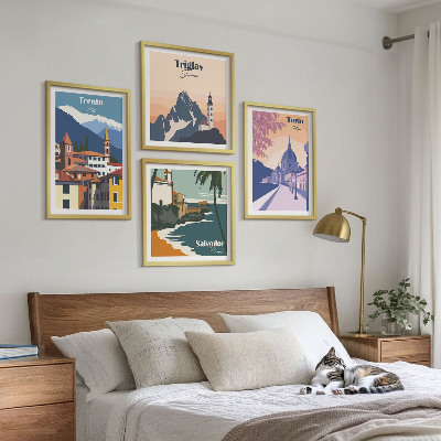 Keretezett poliptichon Hegyek retro építészeti illusztrációk