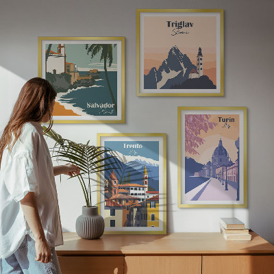 Keretezett poliptichon Hegyek retro építészeti illusztrációk