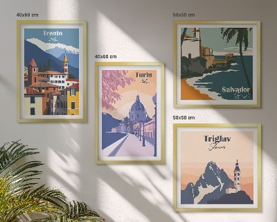 Keretezett poliptichon Hegyek retro építészeti illusztrációk