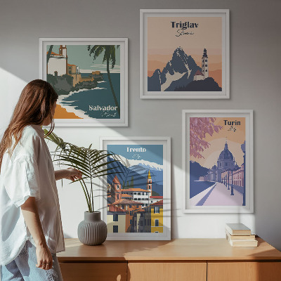 Keretezett poliptichon Hegyek retro építészeti illusztrációk