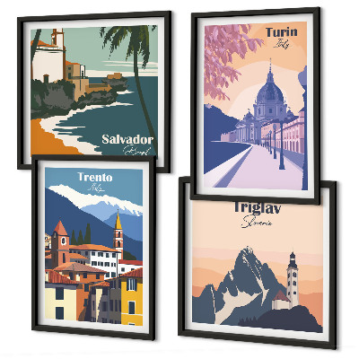 Keretezett poliptichon Hegyek retro építészeti illusztrációk