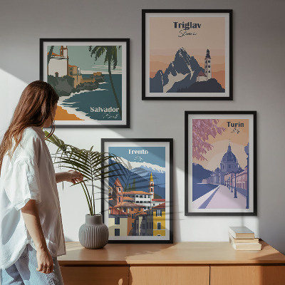 Keretezett poliptichon Hegyek retro építészeti illusztrációk