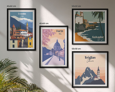 Keretezett poliptichon Hegyek retro építészeti illusztrációk