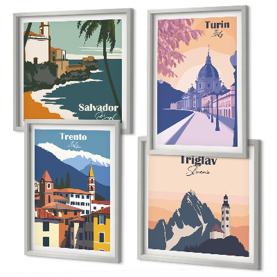 Keretezett poliptichon Hegyek retro építészeti illusztrációk