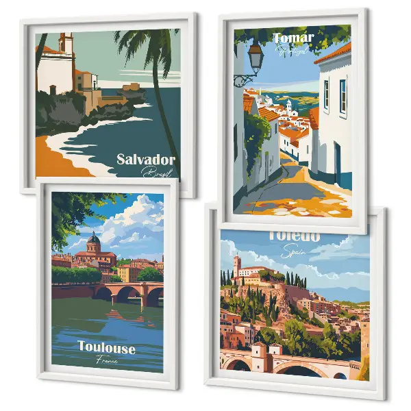 Retro városi grafika dekorációs képkészlet nappaliba