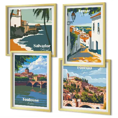 Retro városi grafika dekorációs képkészlet nappaliba