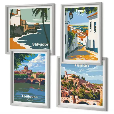 Retro városi grafika dekorációs képkészlet nappaliba