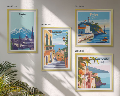 Keretezett poliptichon Retro városok színes illusztrációi