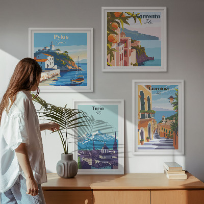 Keretezett poliptichon Retro városok színes illusztrációi