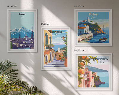 Keretezett poliptichon Retro városok színes illusztrációi
