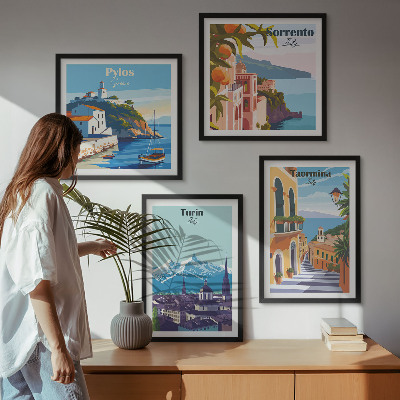 Keretezett poliptichon Retro városok színes illusztrációi