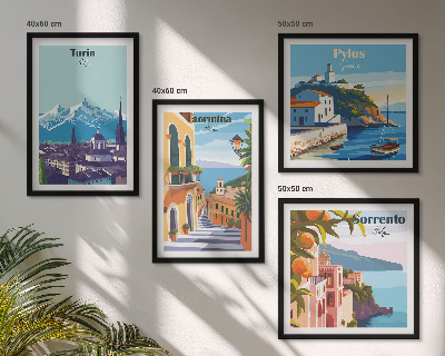 Keretezett poliptichon Retro városok színes illusztrációi