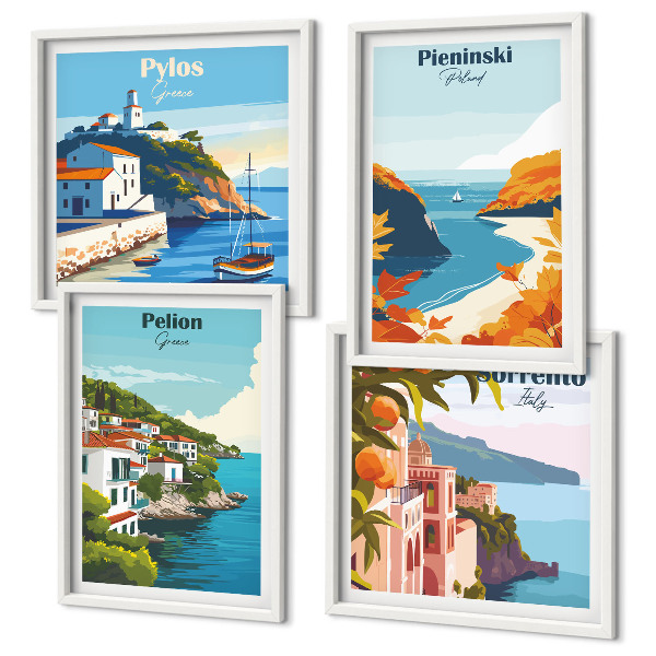 Dekorációs kép készlet nappaliba Retro tájképek festői stílusban
