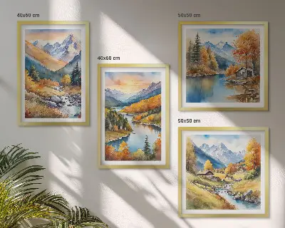 Hegyi táj folyóval keretezett poliptichon