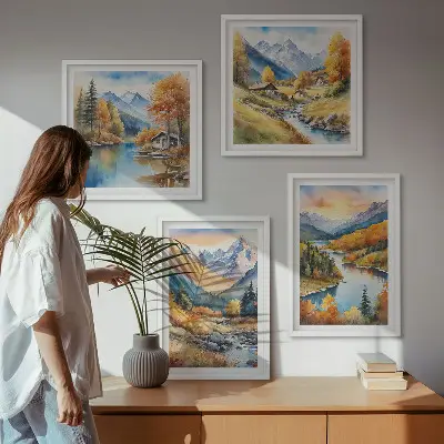 Hegyi táj folyóval keretezett poliptichon