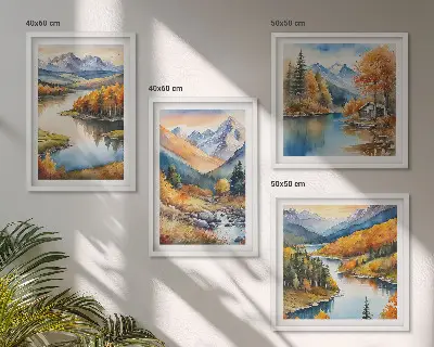 Dekorációs képszett nappaliba hegyi kilátás folyó őszi táj képpel