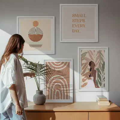 Dekorációs képkészlet nappaliba stílusos növényi és geometriai mintákkal