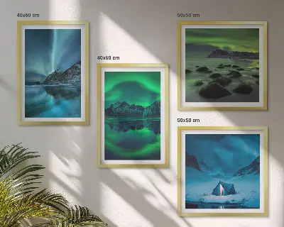 Téli táj sarki fényekkel keretezett poliptichon