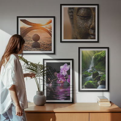 Dekorációs kép készlet nappaliba Virágok a Buddha-vízesés vizében