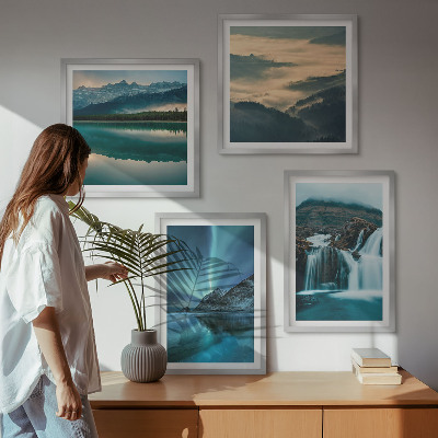 Keretezett poliptichon Téli tájak vízesések aurora
