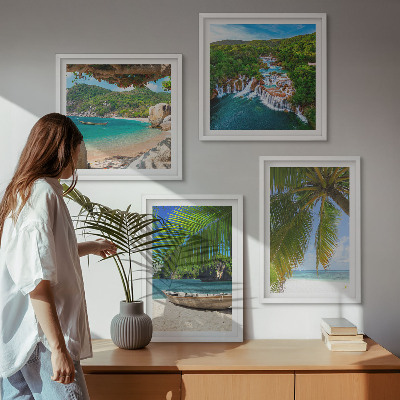 Dekorációs kép készlet nappaliba Strand, hajó, vízesések, pálmafák
