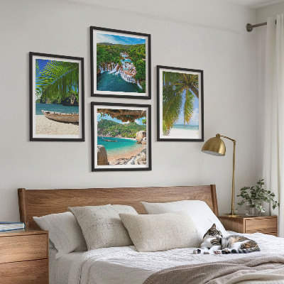 Dekorációs kép készlet nappaliba Strand, hajó, vízesések, pálmafák