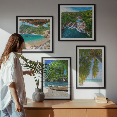 Dekorációs kép készlet nappaliba Strand, hajó, vízesések, pálmafák