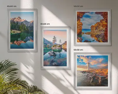 Hegyi tavak sziklák tükörképe keretezett poliptichon