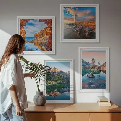 Hegyi tavak sziklák tükörképe keretezett poliptichon